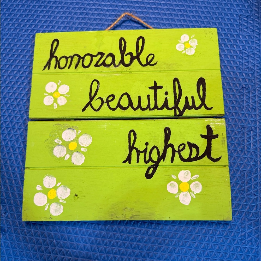 Handpainted Green Floral Natural Wood Wall Decor